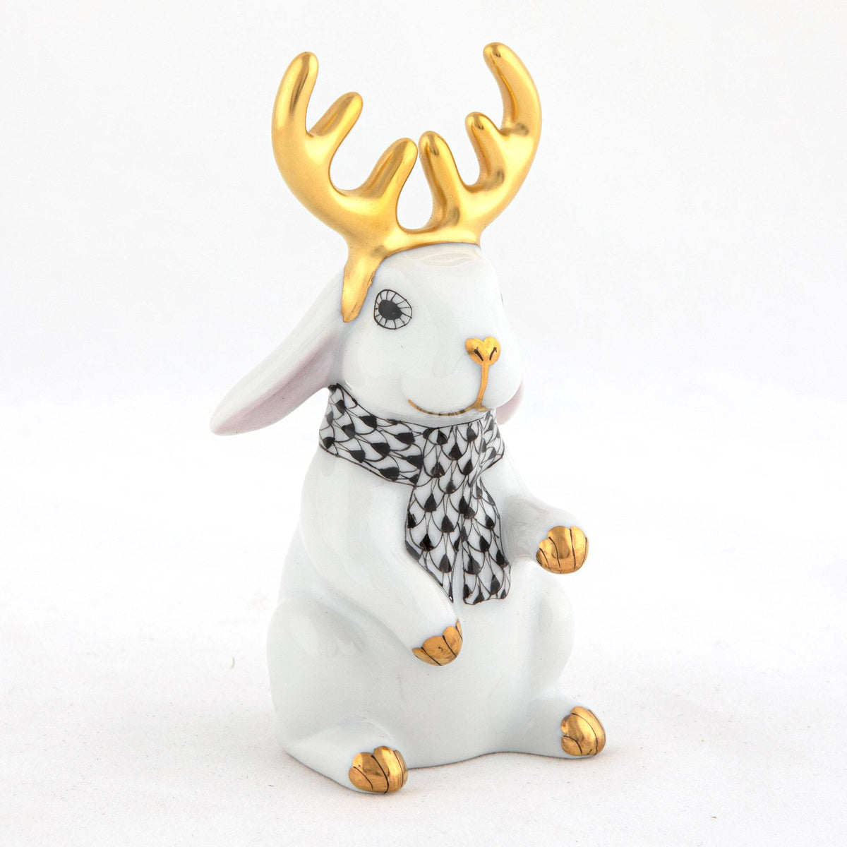 Herend Reindeer Rabbit Figurine – White-Black, alternate view