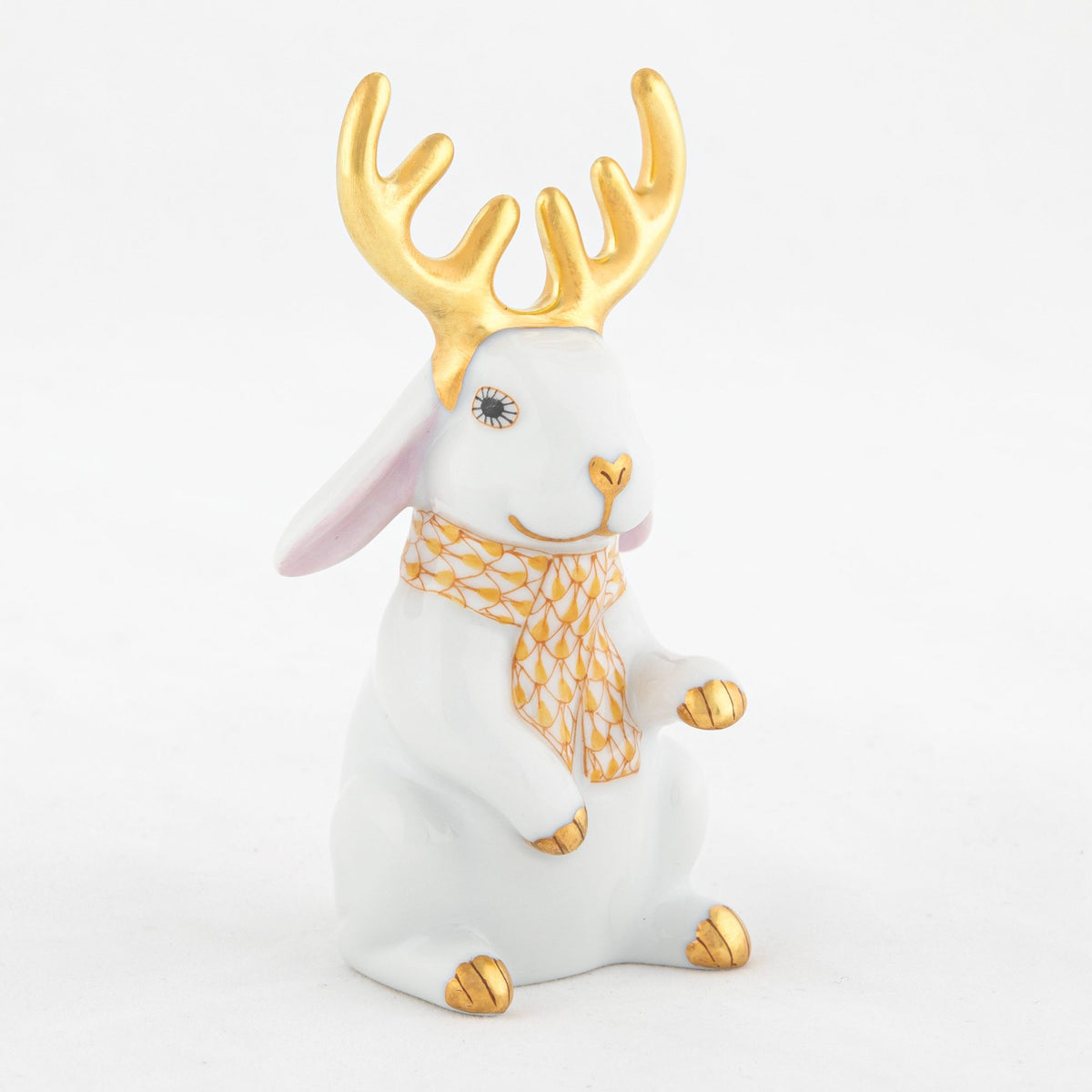 Herend Reindeer Rabbit Figurine – White-Butterscotch, alternate view