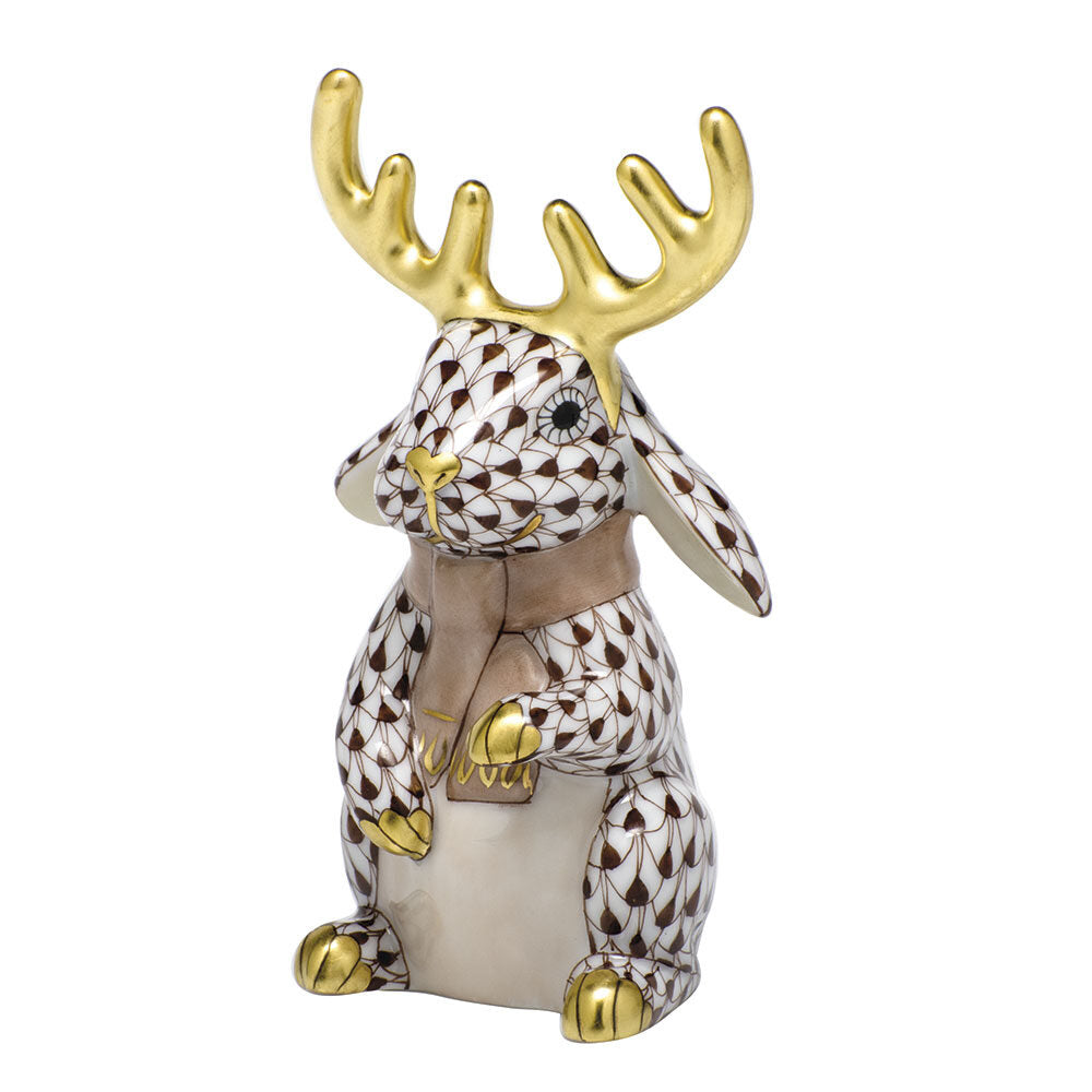 Herend Reindeer Rabbit Figurine porcelain figurine painted in the Chocolate fishnet pattern