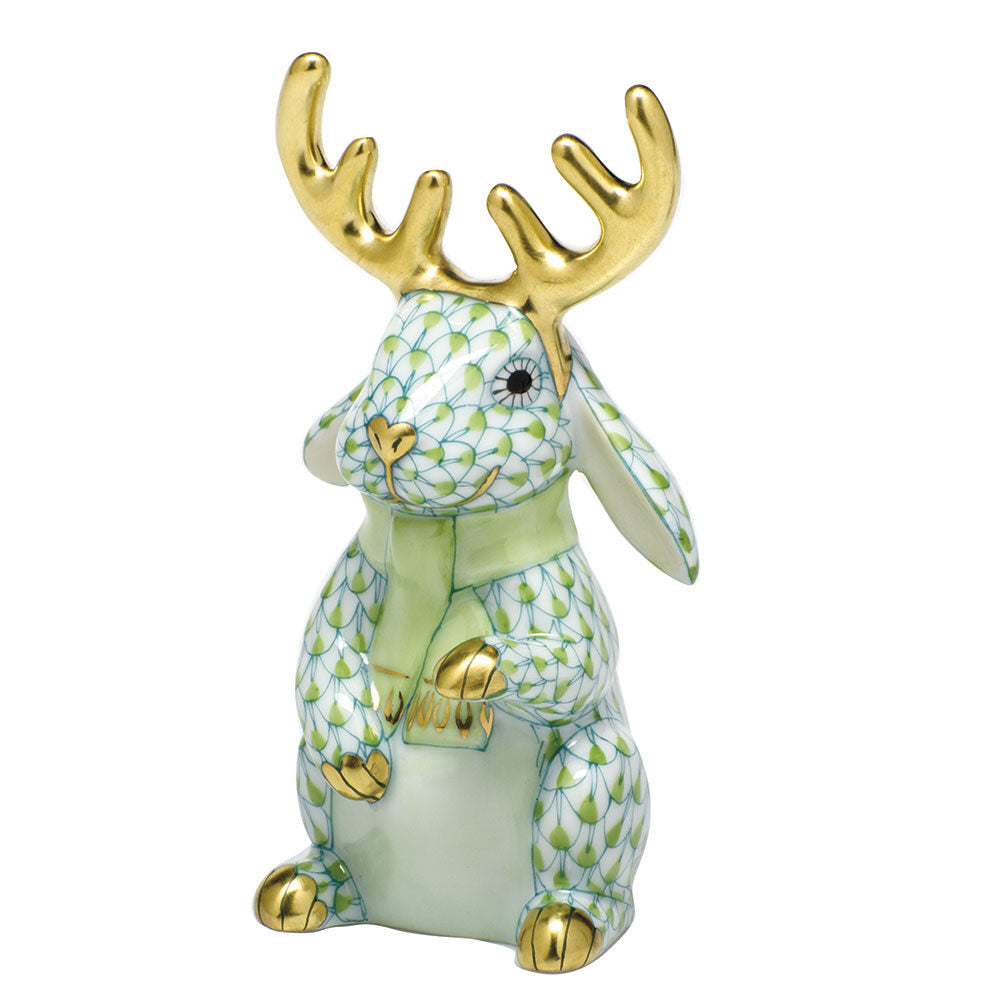 Herend Reindeer Rabbit Figurine porcelain figurine painted in the Key Lime fishnet pattern