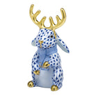 Hand-painted Herend Reindeer Rabbit Figurine in Sapphire fishnet porcelain on a white background