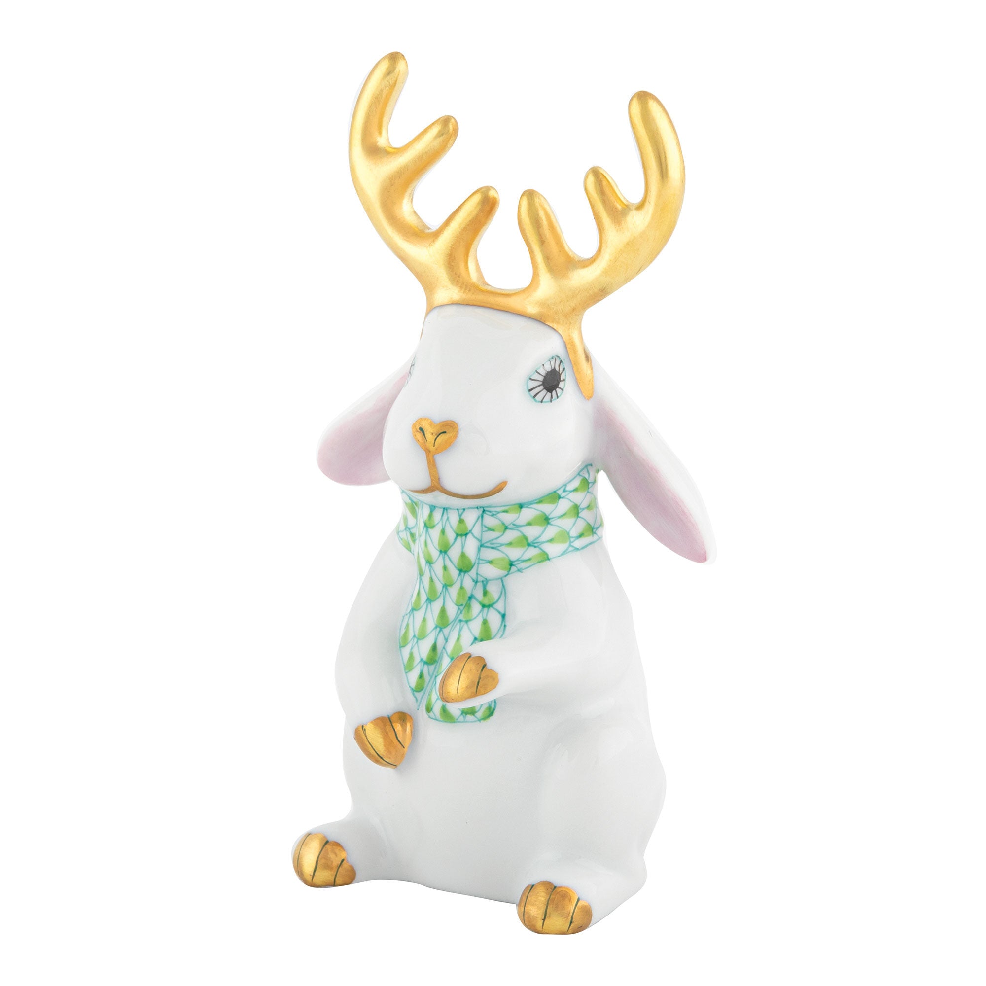 Reindeer Rabbit Figurine in hand-painted White-Key Lime porcelain by Herend of Hungary