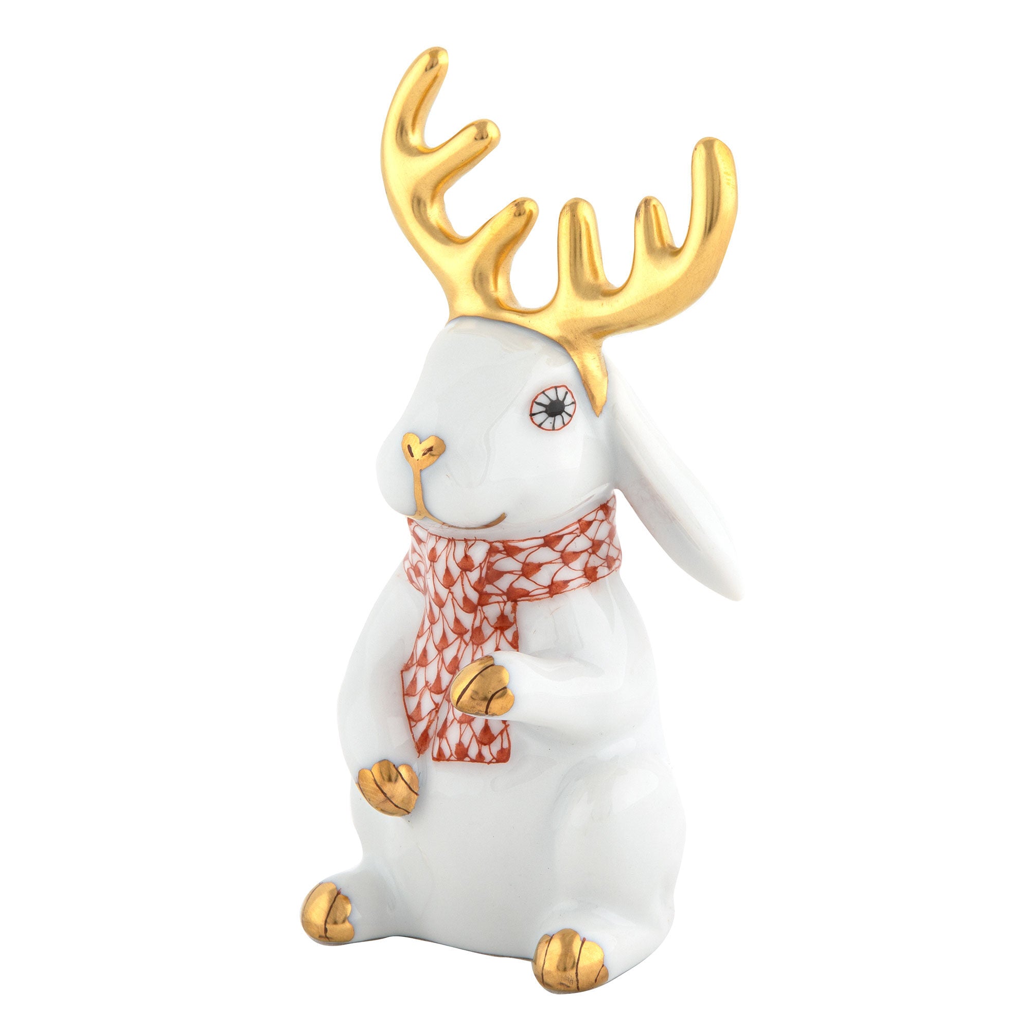 Herend Reindeer Rabbit Figurine porcelain figurine painted in the White-Rust fishnet pattern