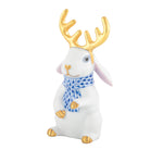Hand-painted Herend Reindeer Rabbit Figurine in White-Sapphire fishnet porcelain on a white background