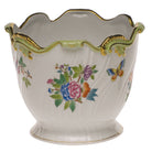 Hand-painted Herend Ribbed Cachepot in fine porcelain, 6.25in H X 7in D, on a white background