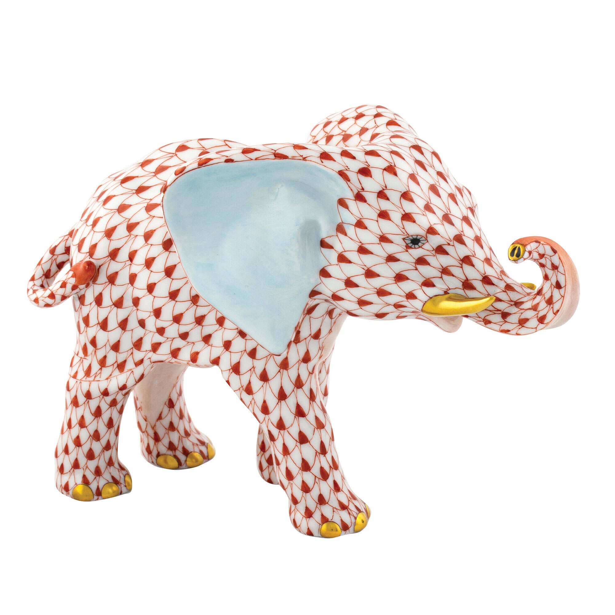 Herend Roaming Elephant Figurine porcelain figurine painted in the Rust fishnet pattern