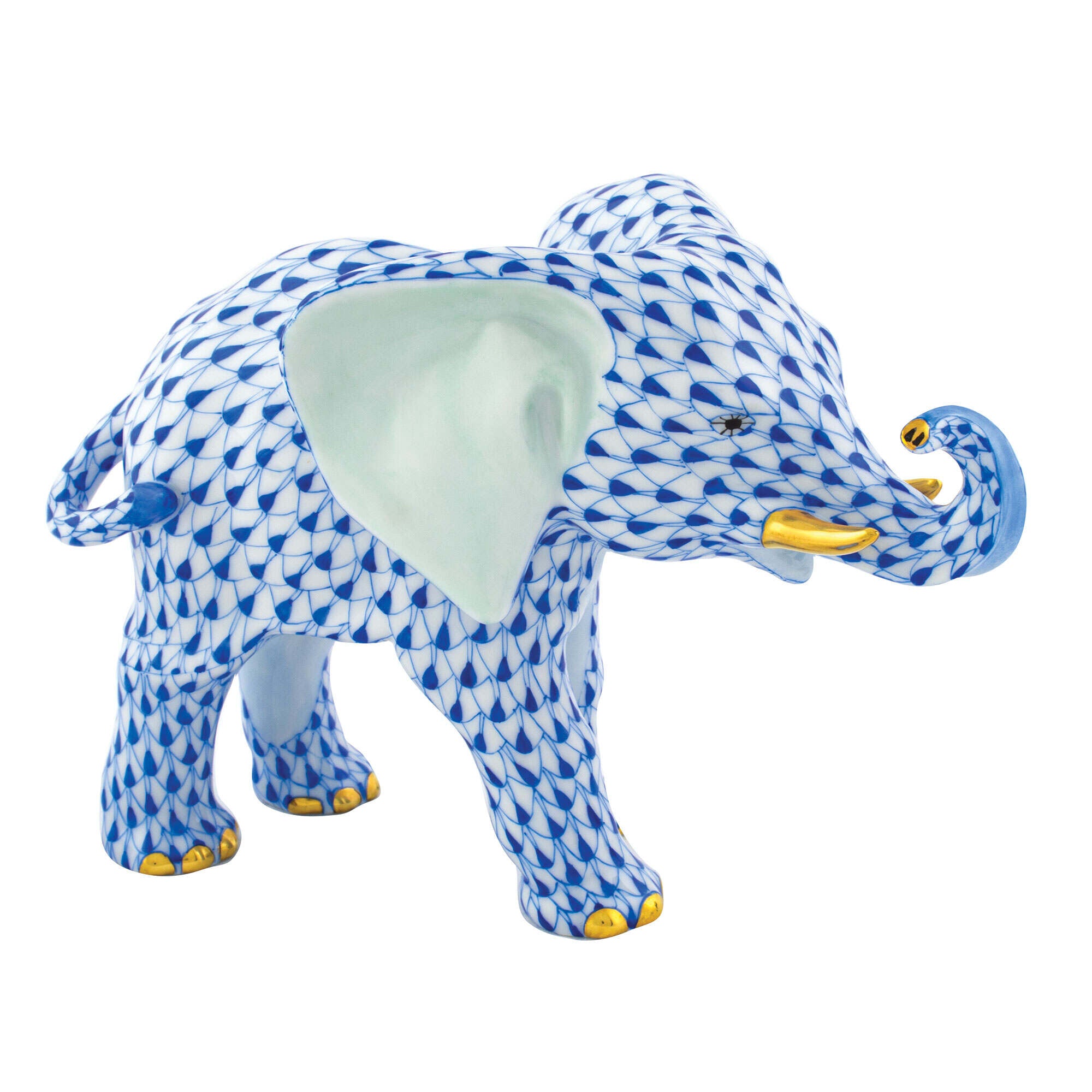 Roaming Elephant Figurine in hand-painted Sapphire porcelain by Herend of Hungary