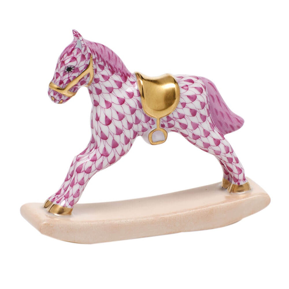 Rocking Horse Figurine in hand-painted Raspberry porcelain by Herend of Hungary