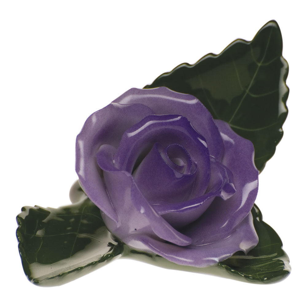 Lavender fishnet Rose on Leaf Table Place Cards & Place Card Holder figurine, hand-painted Herend porcelain with 24k gold accents