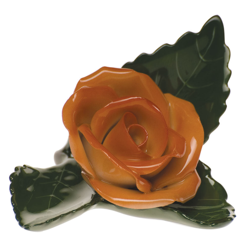Rust fishnet Rose on Leaf Table Place Cards & Place Card Holder figurine, hand-painted Herend porcelain with 24k gold accents