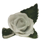 White fishnet Rose on Leaf Table Place Cards & Place Card Holder figurine, hand-painted Herend porcelain with 24k gold accents