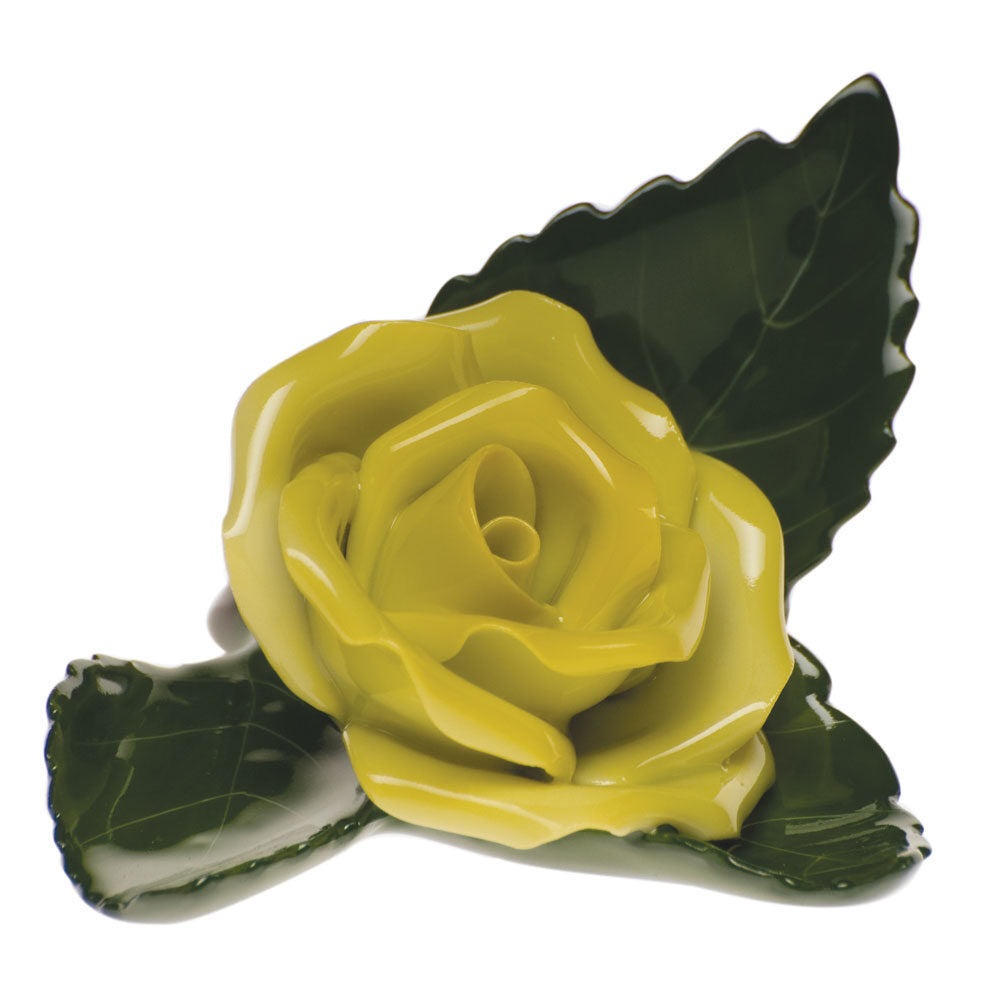 Rose on Leaf Table Place Cards & Place Card Holder in hand-painted Yellow porcelain by Herend of Hungary