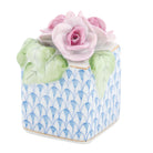 Hand-painted Herend Roses in Vase Figurine in Blue fishnet porcelain on a white background