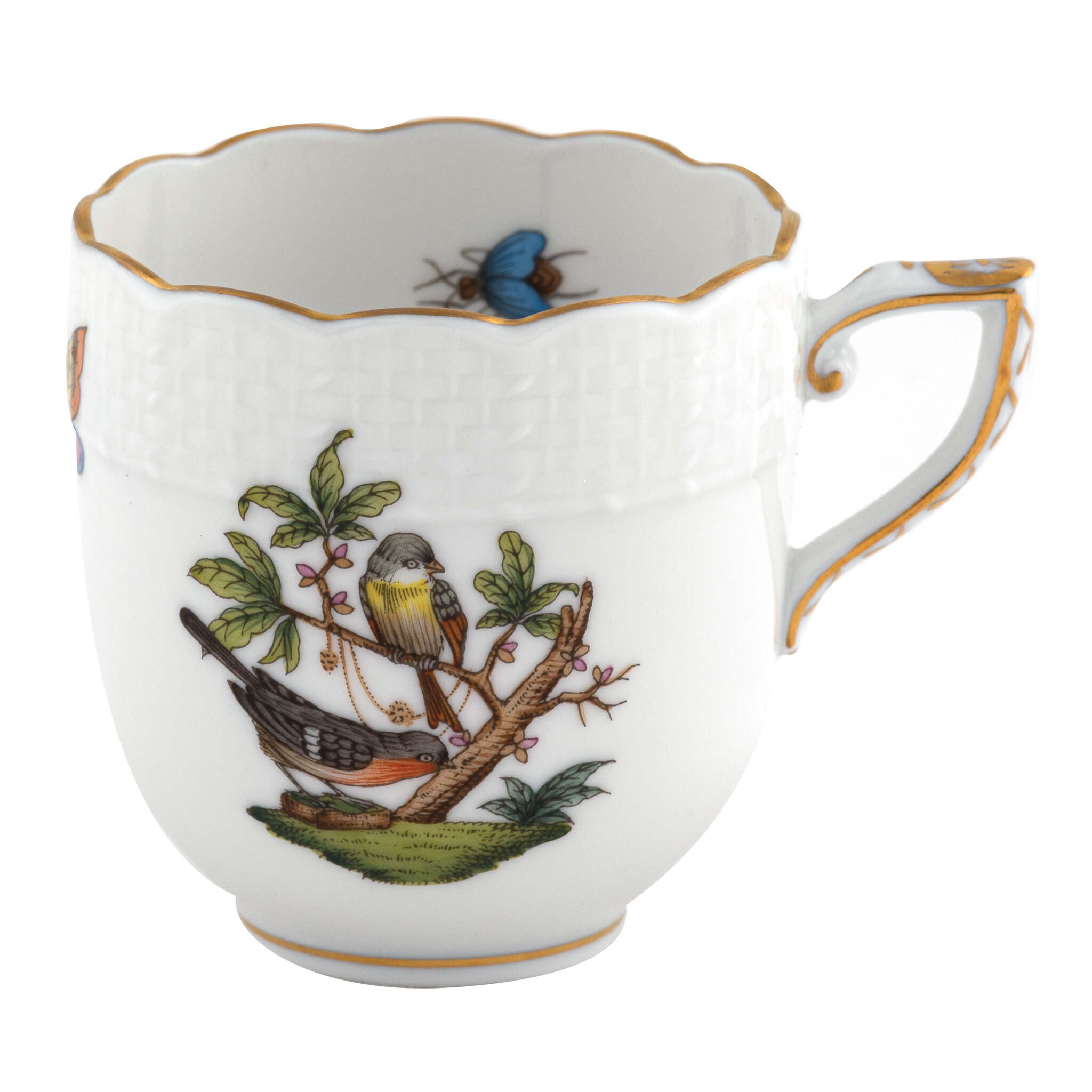 Hand-painted Herend Rothschild Bird After Dinner Cup - Motif 02 in fine porcelain, on a white background