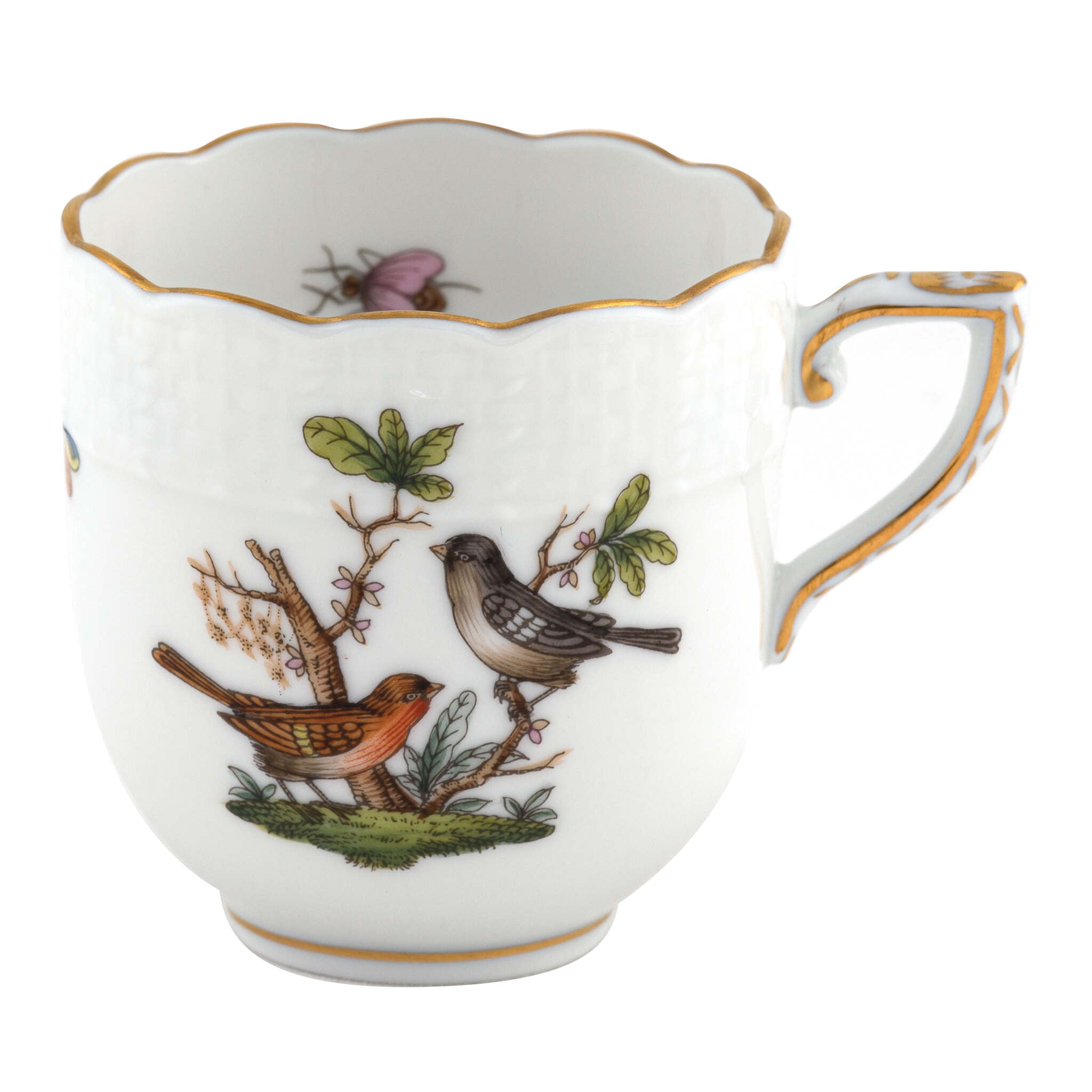 Hand-painted Herend Rothschild Bird After Dinner Cup - Motif 05 in fine porcelain, on a white background