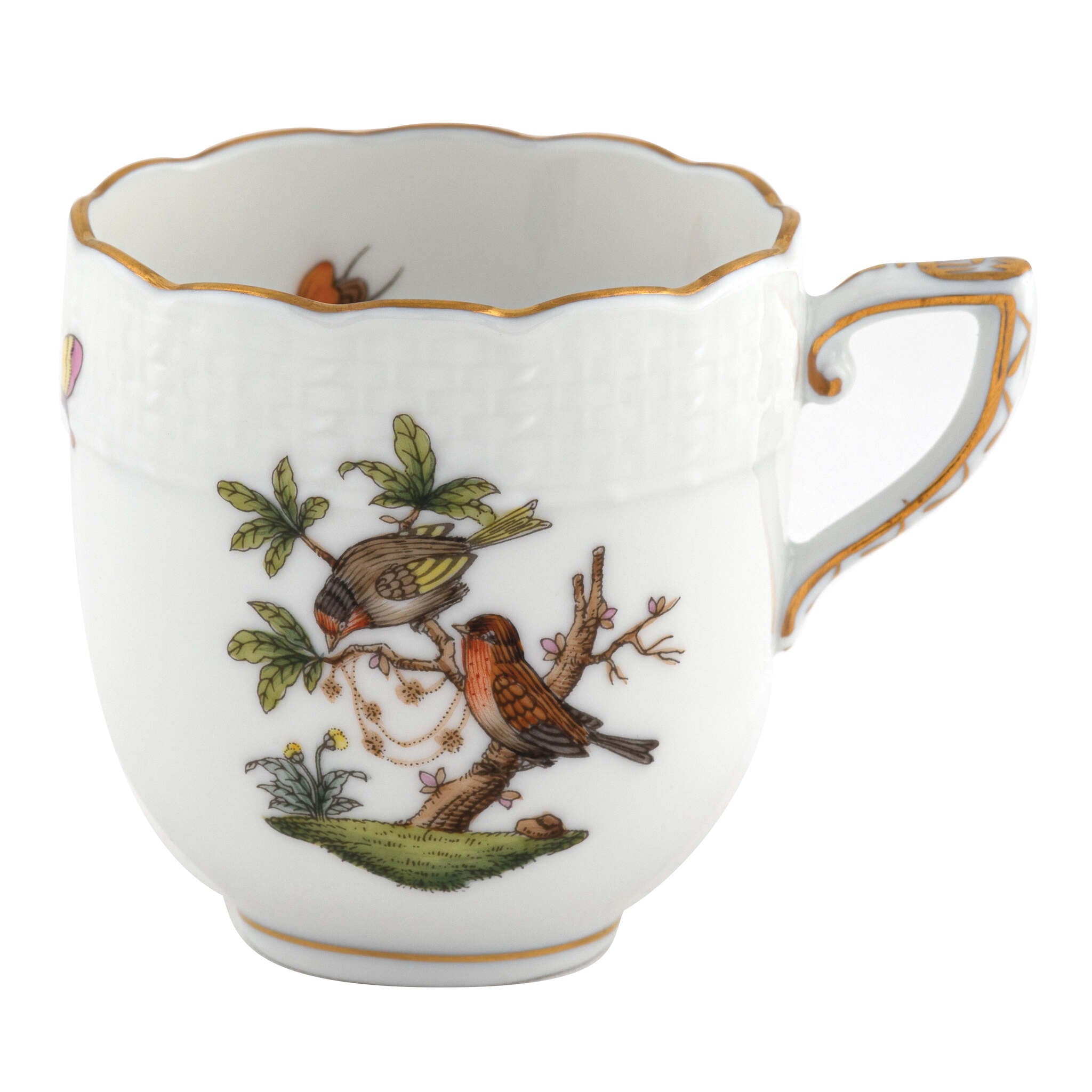 Hand-painted Herend Rothschild Bird After Dinner Cup - Motif 10 in fine porcelain, on a white background