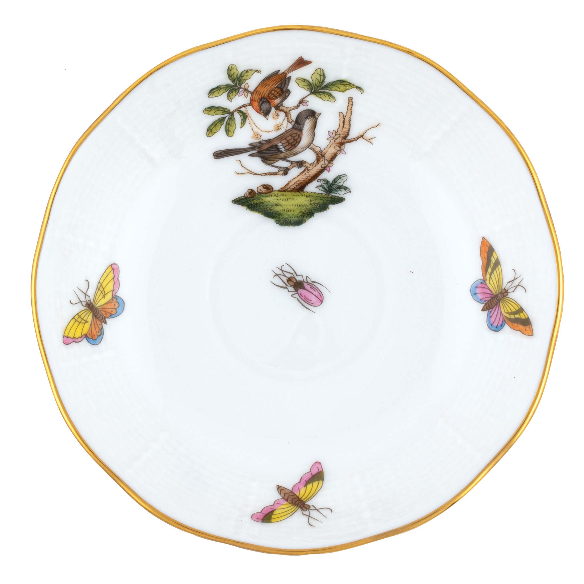 Hand-painted Herend Rothschild Bird After Dinner Saucer - Motif 04 in fine porcelain, 4.5in D, on a white background