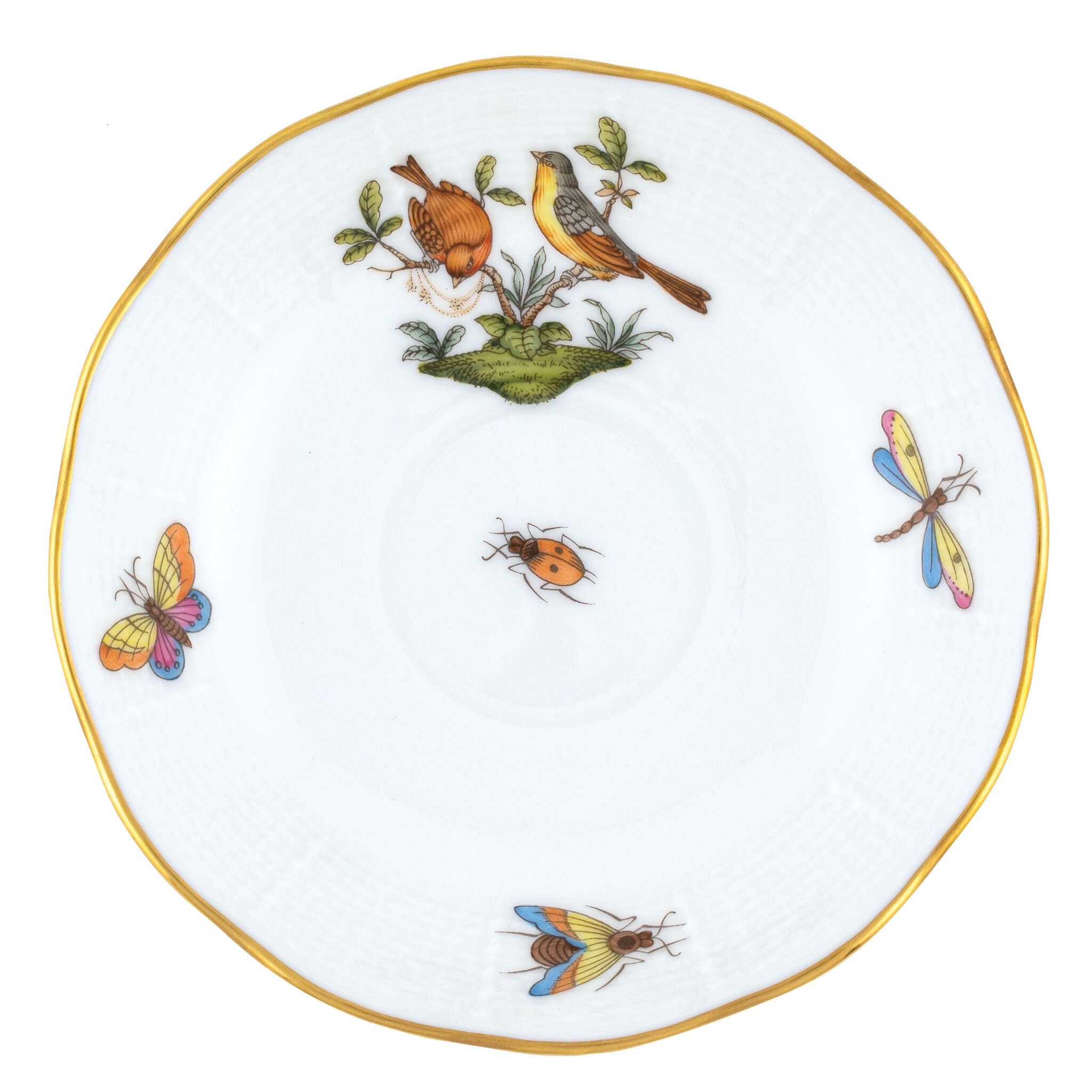 Hand-painted Herend Rothschild Bird After Dinner Saucer - Motif 07 in fine porcelain, 4.5in D, on a white background