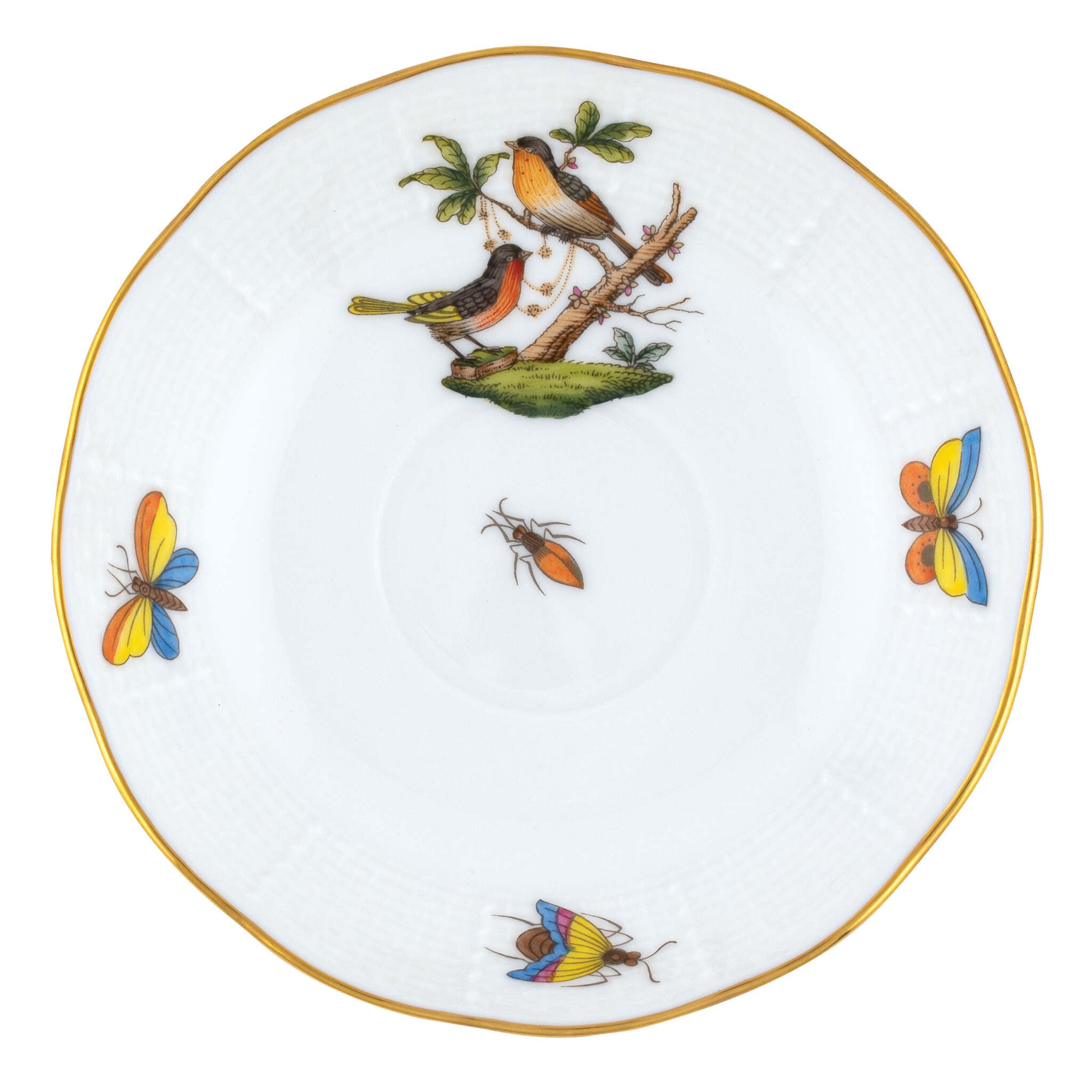 Hand-painted Herend Rothschild Bird After Dinner Saucer - Motif 08 in fine porcelain, 4.5in D, on a white background