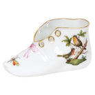 Hand-painted Herend Rothschild Bird Baby Shoe Baby Keepsake in fine porcelain, 4.5in L X 2.75in H, on a white background