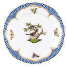 Hand-painted Herend Rothschild Bird Blue Border Bread and Butter Plate in fine porcelain, 6in D,, Motif 1, on a white background