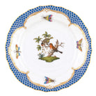 Hand-painted Herend Rothschild Bird Blue Border Bread and Butter Plate in fine porcelain, 6in D,, Motif 10, on a white background