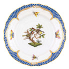 Hand-painted Herend Rothschild Bird Blue Border Bread and Butter Plate in fine porcelain, 6in D,, Motif 11, on a white background