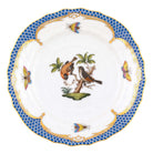 Hand-painted Herend Rothschild Bird Blue Border Bread and Butter Plate in fine porcelain, 6in D,, Motif 12, on a white background