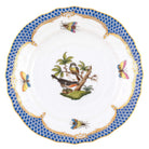 Hand-painted Herend Rothschild Bird Blue Border Bread and Butter Plate in fine porcelain, 6in D,, Motif 2, on a white background