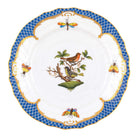 Hand-painted Herend Rothschild Bird Blue Border Bread and Butter Plate in fine porcelain, 6in D,, Motif 3, on a white background