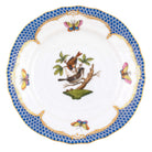 Hand-painted Herend Rothschild Bird Blue Border Bread and Butter Plate in fine porcelain, 6in D,, Motif 4, on a white background