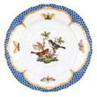 Hand-painted Herend Rothschild Bird Blue Border Bread and Butter Plate in fine porcelain, 6in D,, Motif 5, on a white background