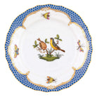 Hand-painted Herend Rothschild Bird Blue Border Bread and Butter Plate in fine porcelain, 6in D,, Motif 7, on a white background
