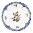 Hand-painted Herend Rothschild Bird Blue Border Bread and Butter Plate in fine porcelain, 6in D,, Motif 8, on a white background