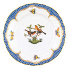 Hand-painted Herend Rothschild Bird Blue Border Bread and Butter Plate in fine porcelain, 6in D,, Motif 9, on a white background