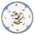 Hand-painted Herend Rothschild Bird Blue Border Dessert Plate in fine porcelain, 8.25in D,, Motif 1, on a white background