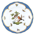 Hand-painted Herend Rothschild Bird Blue Border Dessert Plate in fine porcelain, 8.25in D,, Motif 10, on a white background
