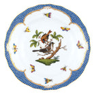 Hand-painted Herend Rothschild Bird Blue Border Dessert Plate in fine porcelain, 8.25in D,, Motif 4, on a white background