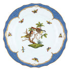 Hand-painted Herend Rothschild Bird Blue Border Dinner Plate in fine porcelain, 10.5in D,, Motif 11, on a white background