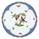 Hand-painted Herend Rothschild Bird Blue Border Dinner Plate in fine porcelain, 10.5in D,, Motif 12, on a white background