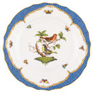 Hand-painted Herend Rothschild Bird Blue Border Dinner Plate in fine porcelain, 10.5in D,, Motif 3, on a white background