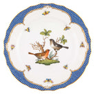 Hand-painted Herend Rothschild Bird Blue Border Dinner Plate in fine porcelain, 10.5in D,, Motif 5, on a white background