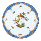 Hand-painted Herend Rothschild Bird Blue Border Dinner Plate in fine porcelain, 10.5in D,, Motif 6, on a white background