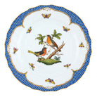 Hand-painted Herend Rothschild Bird Blue Border Dinner Plate in fine porcelain, 10.5in D,, Motif 8, on a white background
