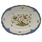 Hand-painted Herend Rothschild Bird Blue Border Platter in fine porcelain, 17in L X 12.5in W, on a white background