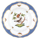 Hand-painted Herend Rothschild Bird Blue Border Rim Soup Soup Plates & Rimmed Soup Bowl in fine porcelain, 9.5in D,, Motif 4, on a white background