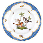 Hand-painted Herend Rothschild Bird Blue Border Rim Soup Soup Plates & Rimmed Soup Bowl in fine porcelain, 9.5in D,, Motif 5, on a white background