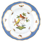 Hand-painted Herend Rothschild Bird Blue Border Rim Soup Soup Plates & Rimmed Soup Bowl in fine porcelain, 9.5in D,, Motif 6, on a white background