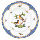Hand-painted Herend Rothschild Bird Blue Border Rim Soup Soup Plates & Rimmed Soup Bowl in fine porcelain, 9.5in D,, Motif 8, on a white background