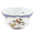 Hand-painted Herend Rothschild Bird Blue Border Round Bowl in fine porcelain, (3.5 PT) 7.5in D, on a white background